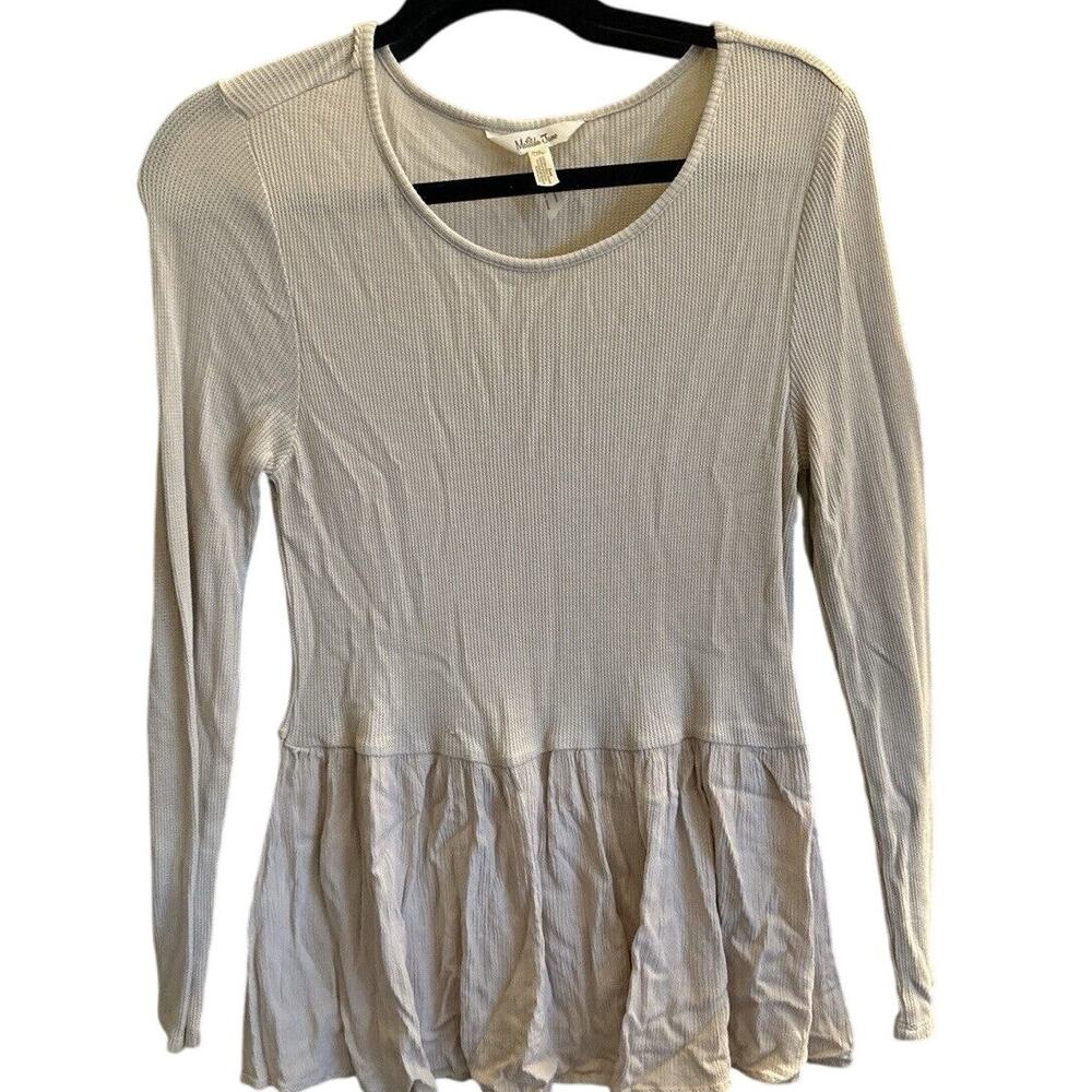 Matilda Jane Women's‎ Long Sleeve Tunic Blouse Beige Tan Taupe Waffle Peplum M